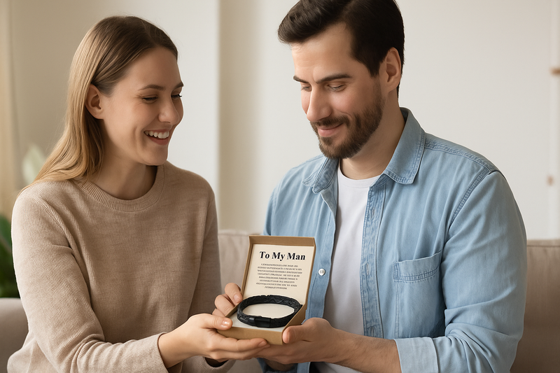 Anniversary Gifts for Your Man or Husband: A Bracelet with Custom Message Card