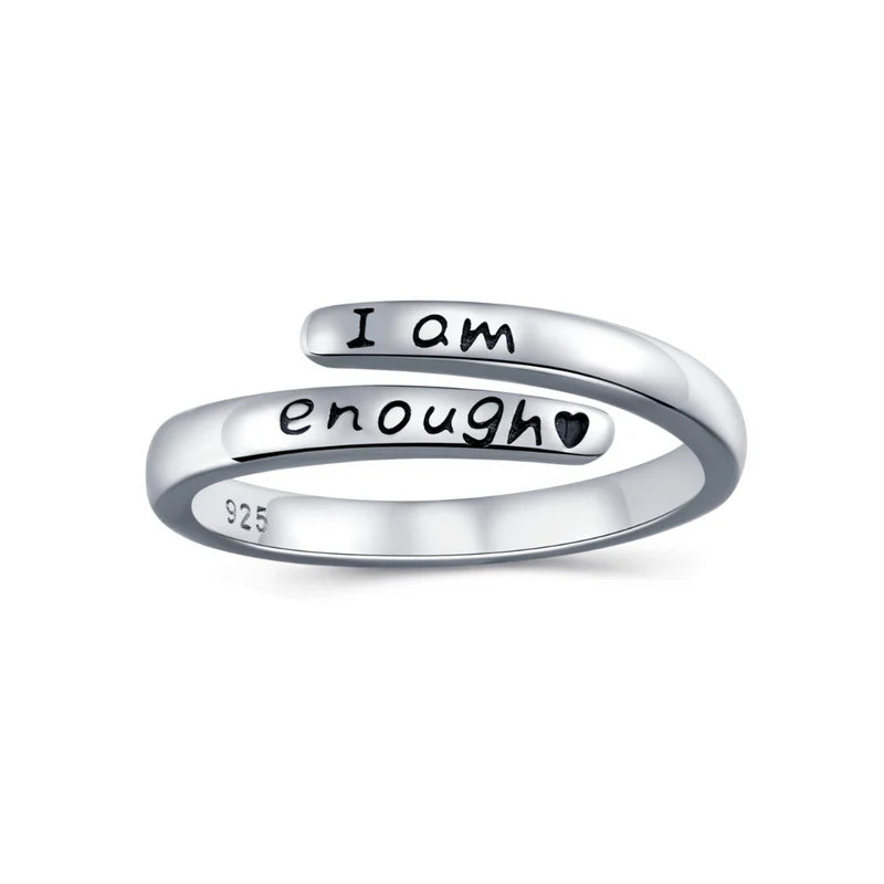 I Am Enough Adjustable Ring 925 Sterling Silver 18k White Gold