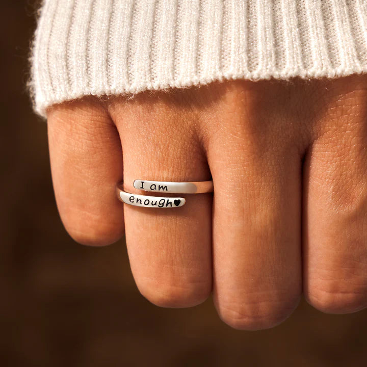 'I Am Enough' Adjustable Ring | 925 Sterling Silver & 18k White Gold