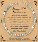 Anniversary Gift for Women | Bracelet with Year-Specific Message Card 30th Anniversary (Pearl)