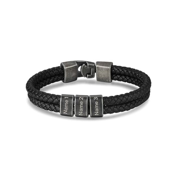 Engraved Men's Leather Bracelet | Custom with 1-4 Names