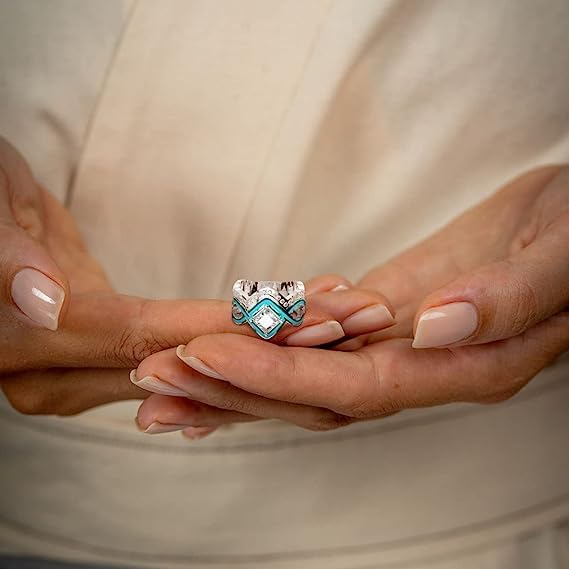 Turquoise Ocean Wave Ring | 2-Piece Ring With Zircon