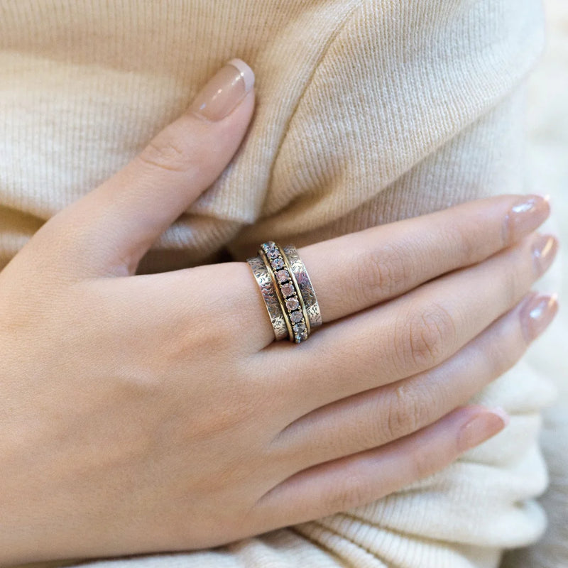 925 Sterling Silver & 14K Yellow Gold Spinner Ring | Handmade Anxiety Ring