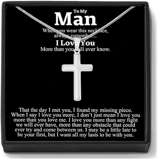 To My Husband / To My Man Cross Pendant Necklace | Stainless Steel