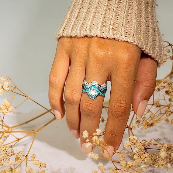 Turquoise Ocean Wave Ring | 2-Piece Ring With Zircon