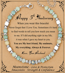 Anniversary Gift for Women | Bracelet with Year-Specific Message Card 5th Anniversary (Wood)
