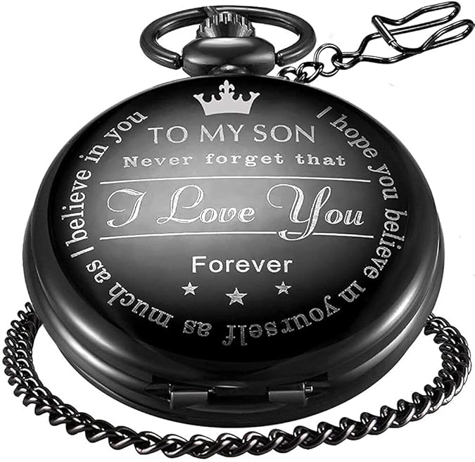 Engraved Pocket Watch W/ Chain For Son