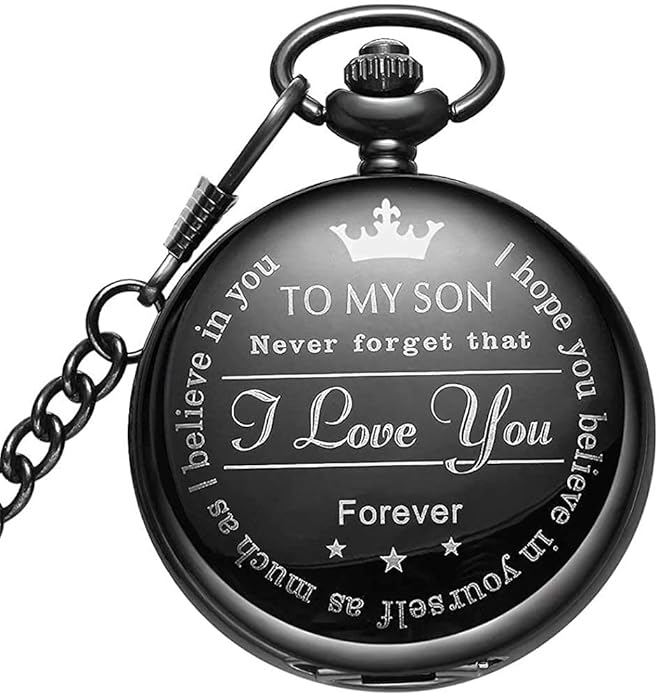 Engraved Pocket Watch W/ Chain For Son