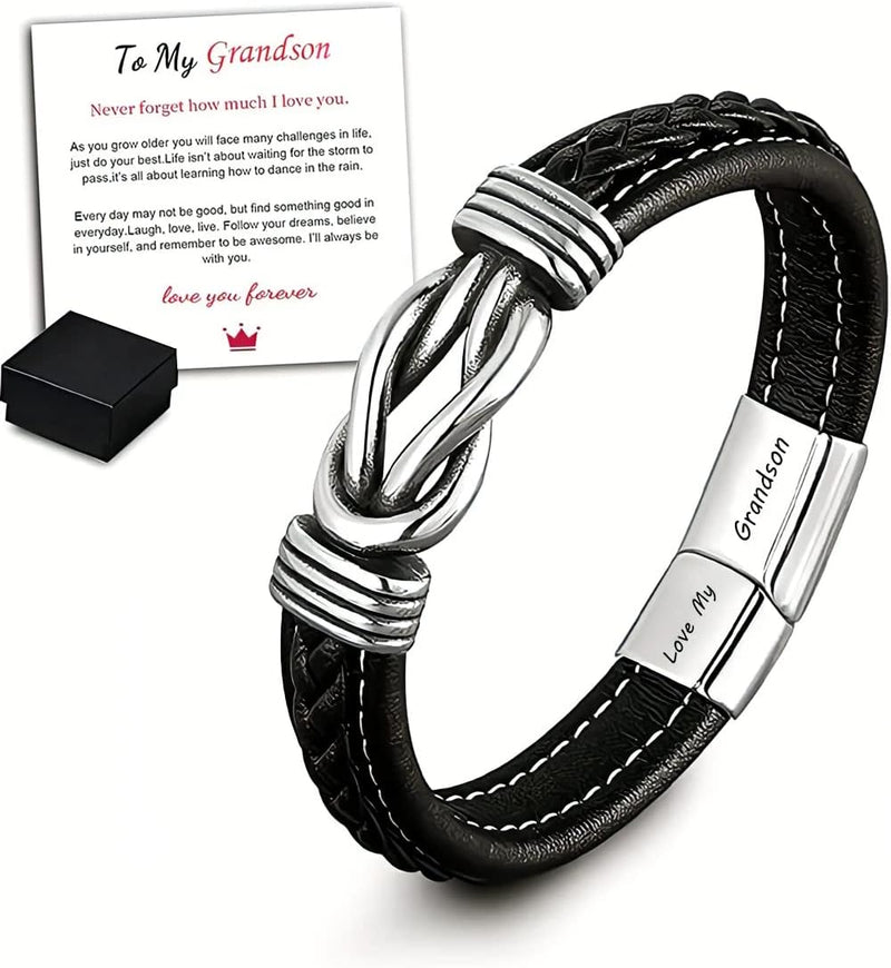 My Son/Grandson Bracelet "Forever Linked Together" | Braided Leather Bracelet