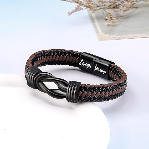 My Son/Grandson Bracelet "Forever Linked Together" | Brown Braided Leather