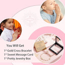 First Communion Gift for Girls - 14K Gold Plated Bracelet Cross & Virgin Mary Charm