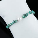 Raw/Natural Emerald Bracelet W/ Pearl | 925 Sterling Silver & White Gold