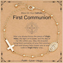 First Communion Gift for Girls - 14K Gold Plated Bracelet Cross & Virgin Mary Charm