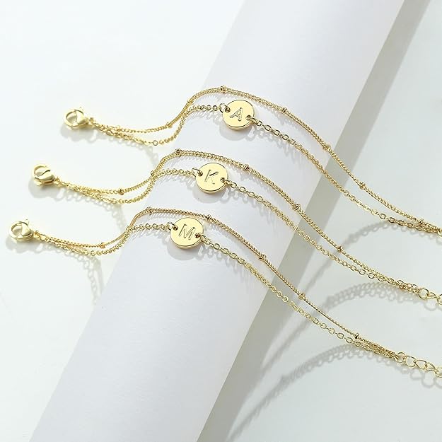 16K Gold Initial Bracelet | Adjustable Beaded Initial Letter Bracelet