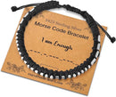 'I Am Enough' Morse Code Bracelet | 18k Gold, 925 Sterling Silver & Black Leather 925 Sterling Silver