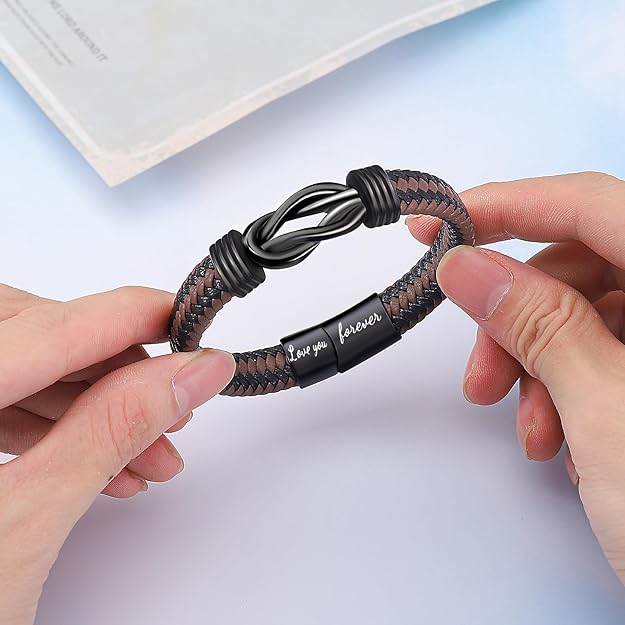 My Son/Grandson Bracelet "Forever Linked Together" | Brown Braided Leather