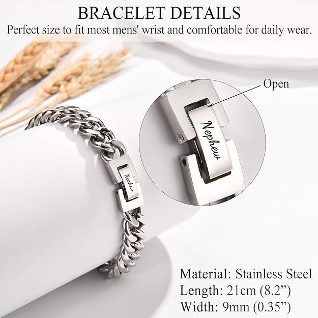 To My Nephew Bracelet From Aunt/Uncle | Stainless Steel Bracelet W/ Message Cards & Gift Box