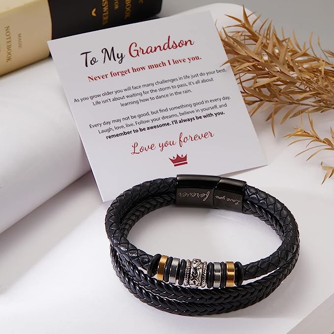 My Son/Grandson Bracelet "Love You Forever" | Braided Leather Bracelet