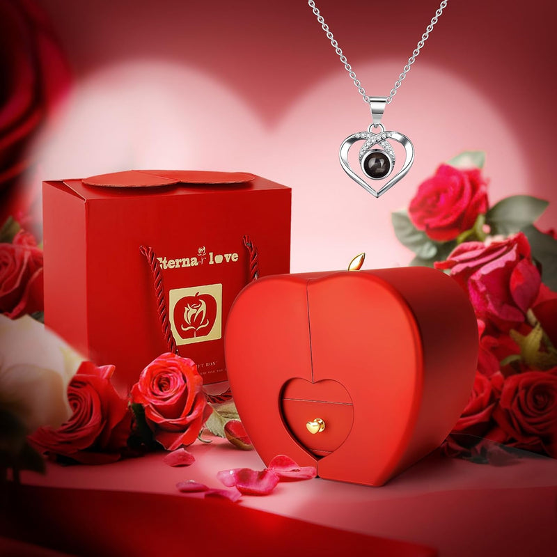 Gift Set For Girlfriend, Wife, Mom/Mother | Preserved Real Rose & S925 Necklace