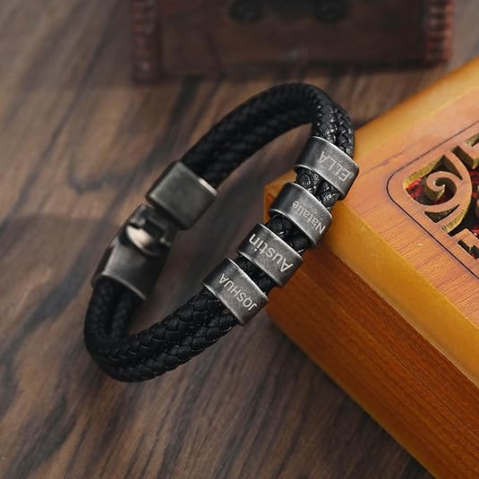 Engraved Men's Leather Bracelet | Custom with 1-4 Names