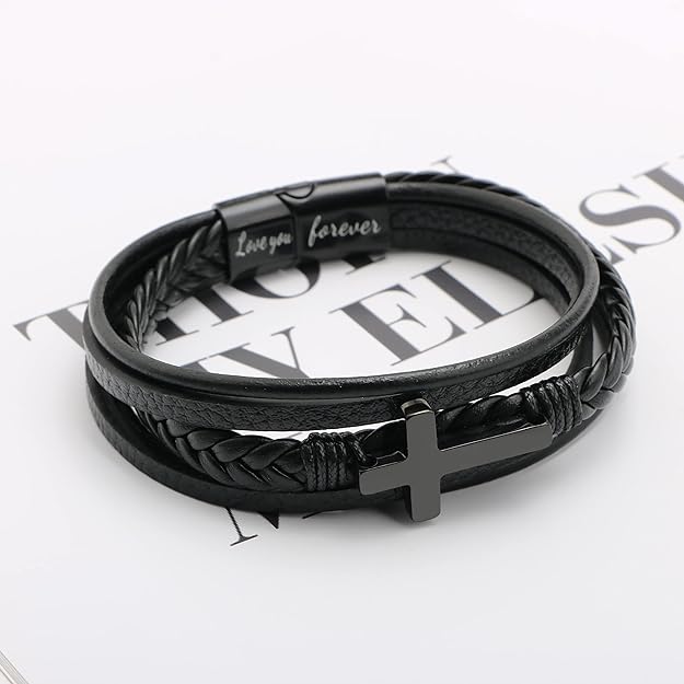 Armband „Für meinen Papa“ mit der Aufschrift „Ich liebe dich für immer“ | Geschenk zum Vatertag | Über Kreuz geflochtenes Lederarmband