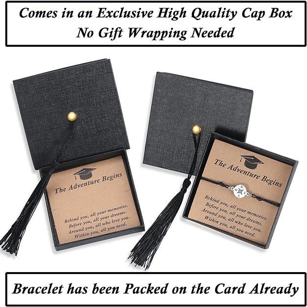 Graduation Gift For Him/Her | Bracelet in Cap Gift Box & Quote Card