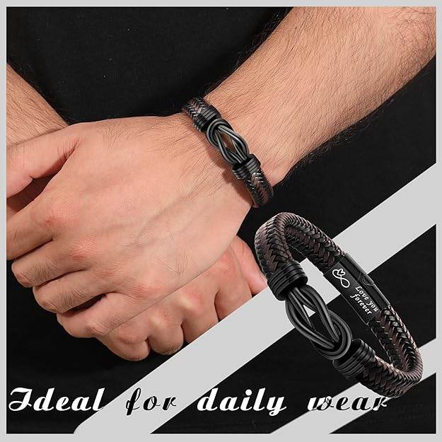 Son & Grandson Bracelet From Mom/Dad | Forever Leather Bracelet For Men/Boys