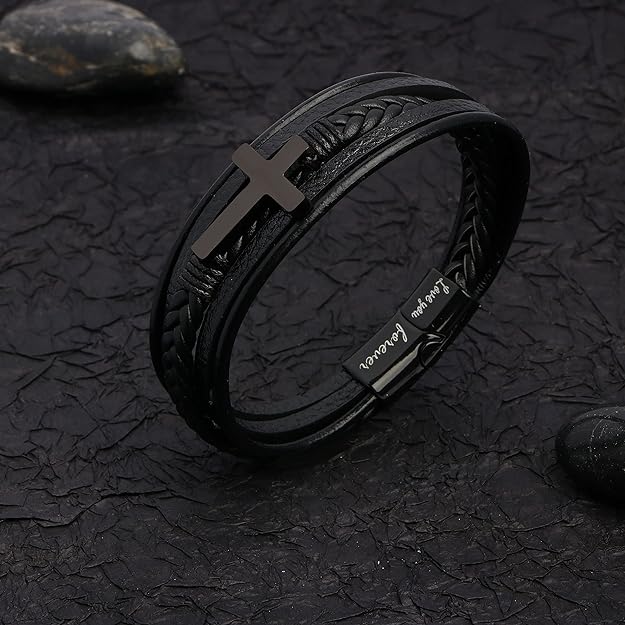 Armband „Für meinen Papa“ mit der Aufschrift „Ich liebe dich für immer“ | Geschenk zum Vatertag | Über Kreuz geflochtenes Lederarmband