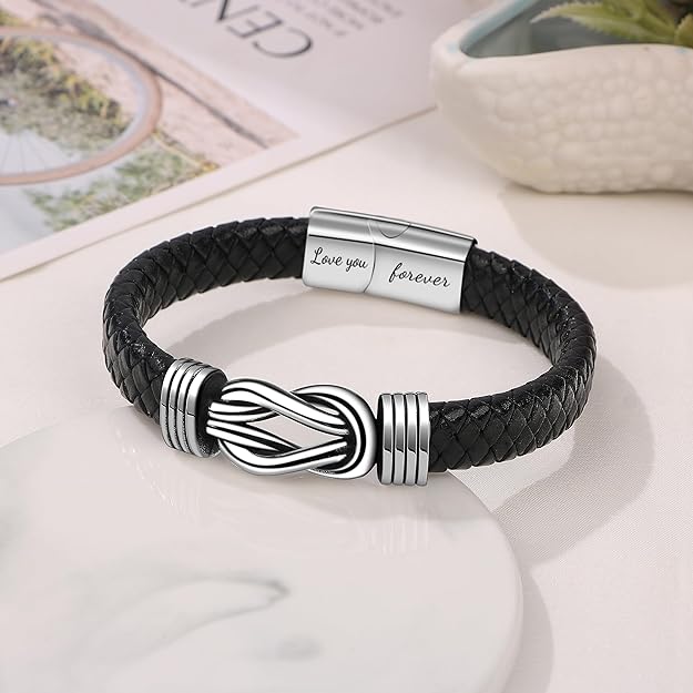 Armband für meinen Sohn/Enkel „Für immer verbunden“ | Geflochtenes Lederarmband