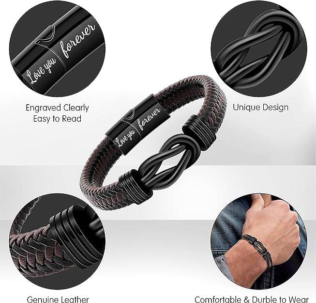 Son & Grandson Bracelet From Mom/Dad | Forever Leather Bracelet For Men/Boys