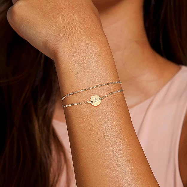 16K Gold Initialenarmband | Verstellbares Perlenarmband mit Anfangsbuchstaben