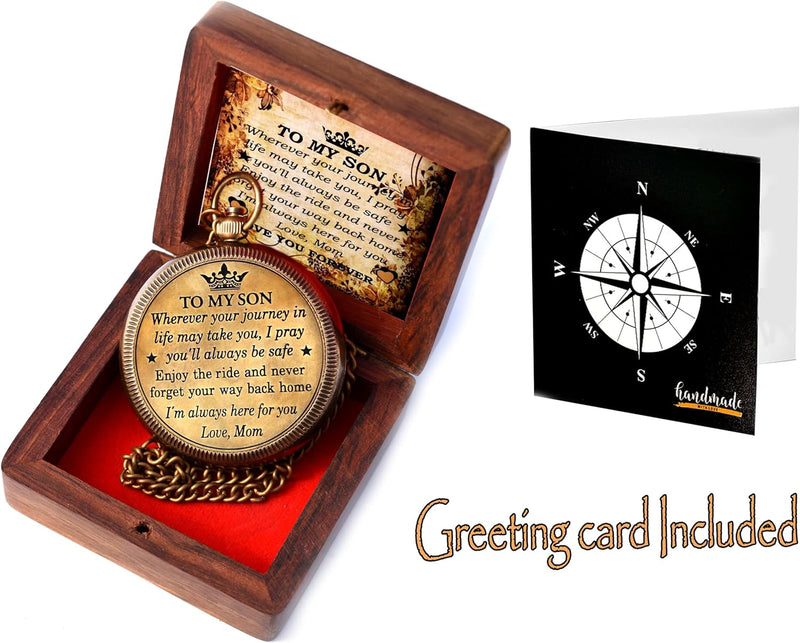 'To My Son' Engraved Compass W/ Vintage Handcrafted Wooden Box