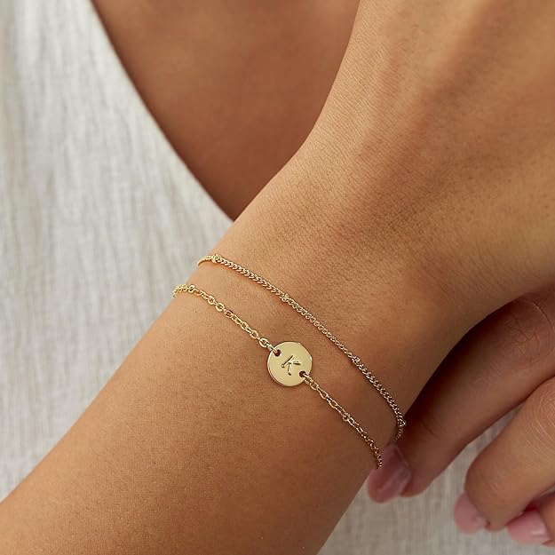 16K Gold Initialenarmband | Verstellbares Perlenarmband mit Anfangsbuchstaben