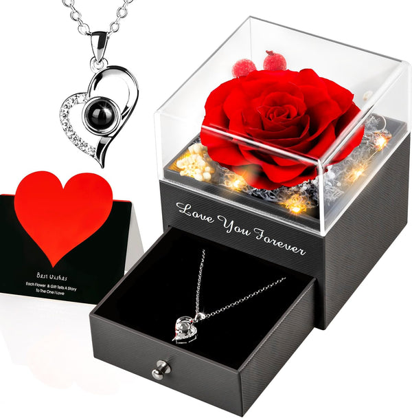 Preserved Real Rose & S925 Necklace Gift Set For Girlfriend, Wife, Mom/Mother