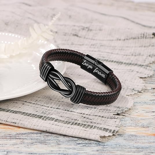 Armband für meinen Sohn/Enkel „Für immer verbunden“ | Geflochtenes Leder in Braun