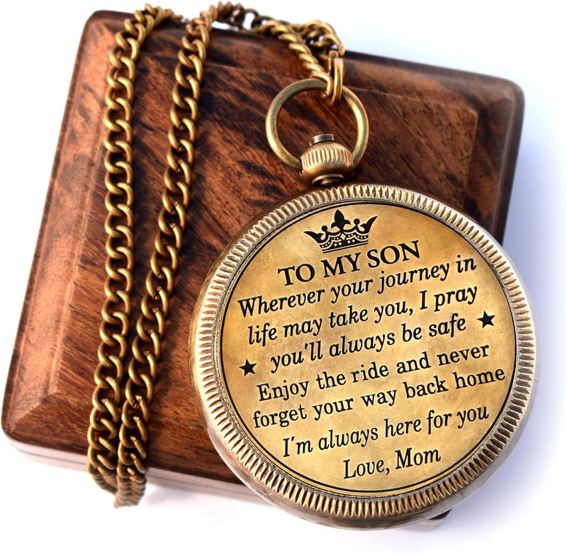 'To My Son' Engraved Compass W/ Vintage Handcrafted Wooden Box