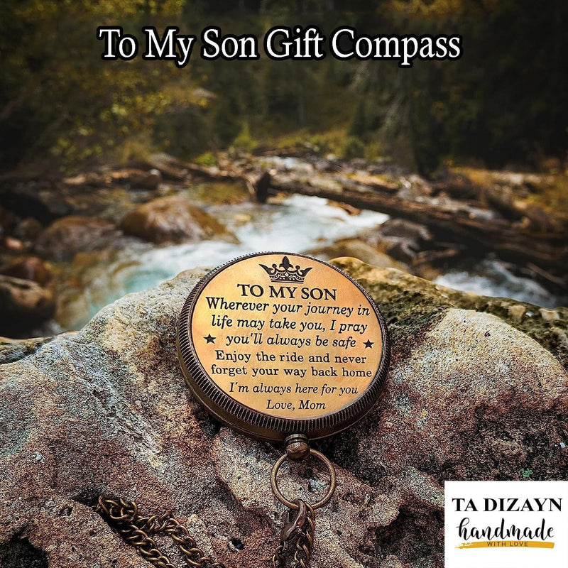 'To My Son' Engraved Compass W/ Vintage Handcrafted Wooden Box