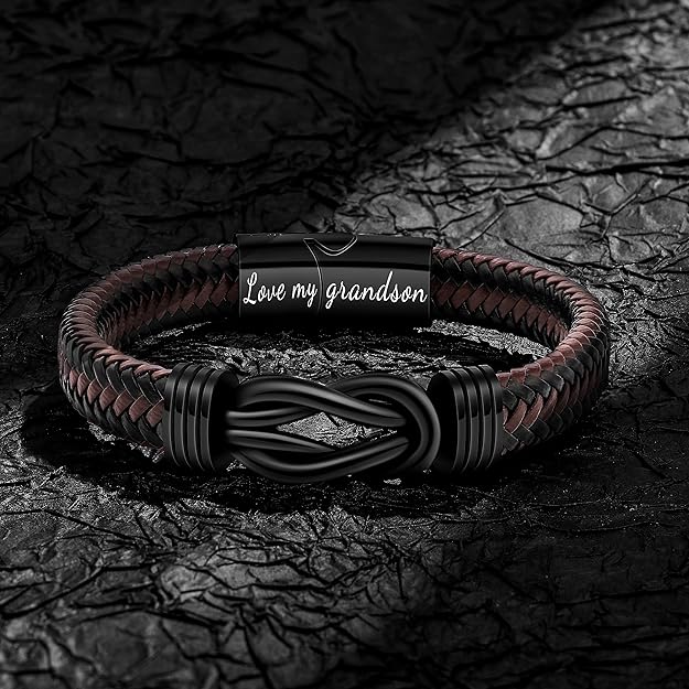 My Son/Grandson Bracelet "Forever Linked Together" | Brown Braided Leather