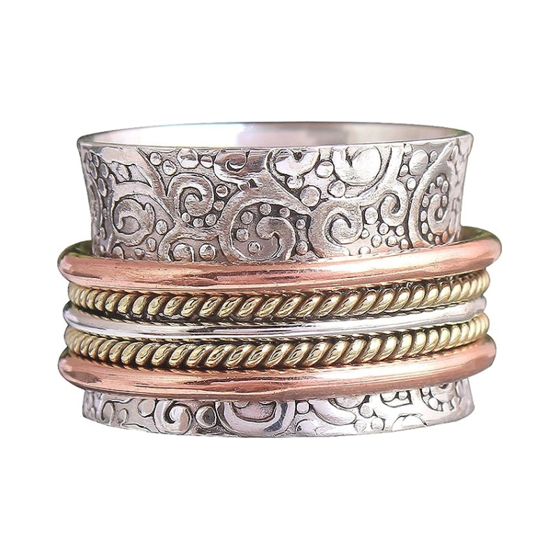 3-Tone Spinner Ring | 925 Sterling Silver | Gold, Rose Gold, Silver