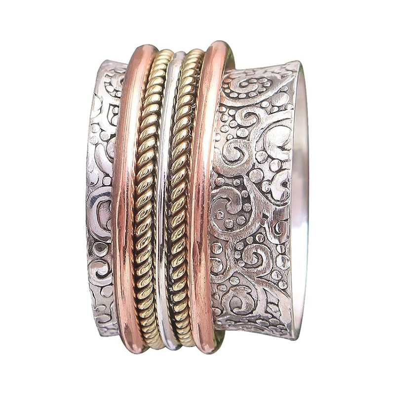 3-Tone Spinner Ring | 925 Sterling Silver | Gold, Rose Gold, Silver