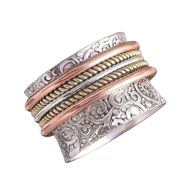 3-Tone Spinner Ring | 925 Sterling Silver | Gold, Rose Gold, Silver