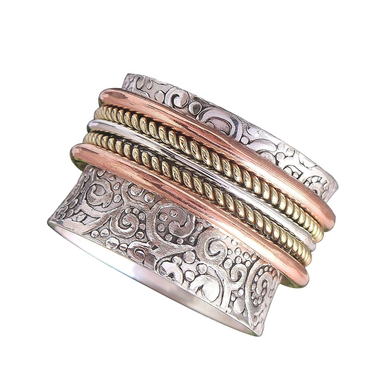 3-Tone Spinner Ring | 925 Sterling Silver | Gold, Rose Gold, Silver