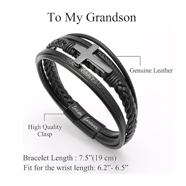 My Son/Grandson Bracelet "Love You Forever" | Cross Braided Leather Bracelet