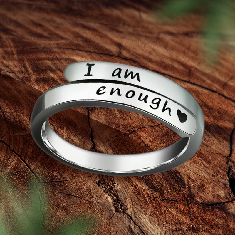 'I Am Enough' Adjustable Ring | 925 Sterling Silver & 18k White Gold