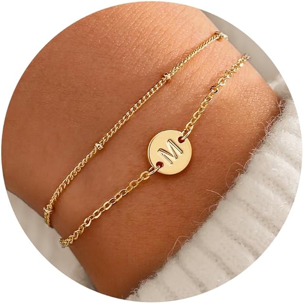 16K Gold Initial Bracelet | Adjustable Beaded Initial Letter Bracelet