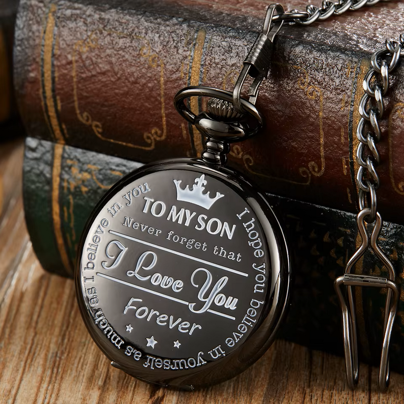 Engraved Pocket Watch W/ Chain For Son