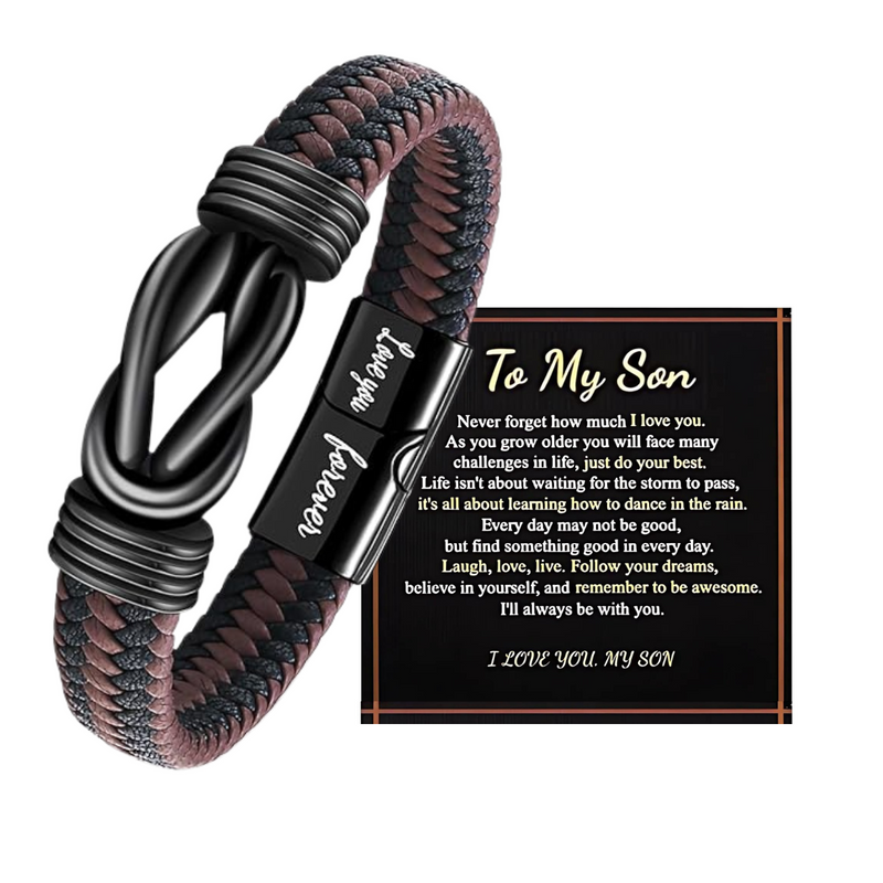 My Son/Grandson Bracelet "Forever Linked Together" | Brown Braided Leather