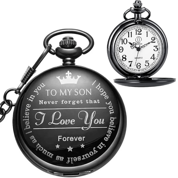 Engraved Pocket Watch W/ Chain For Son