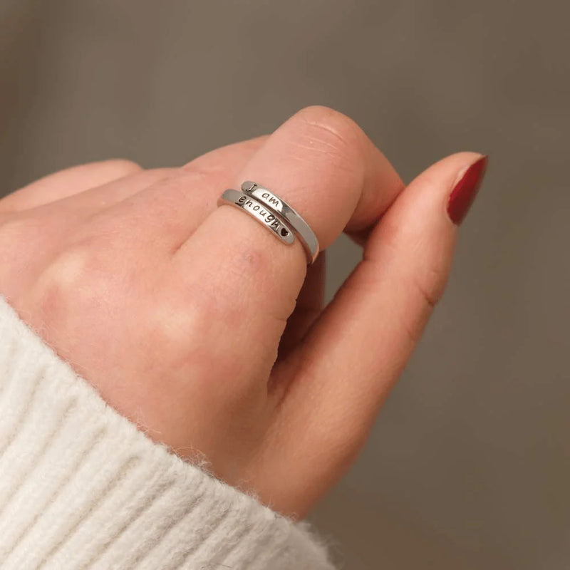 'I Am Enough' Adjustable Ring | 925 Sterling Silver & 18k White Gold