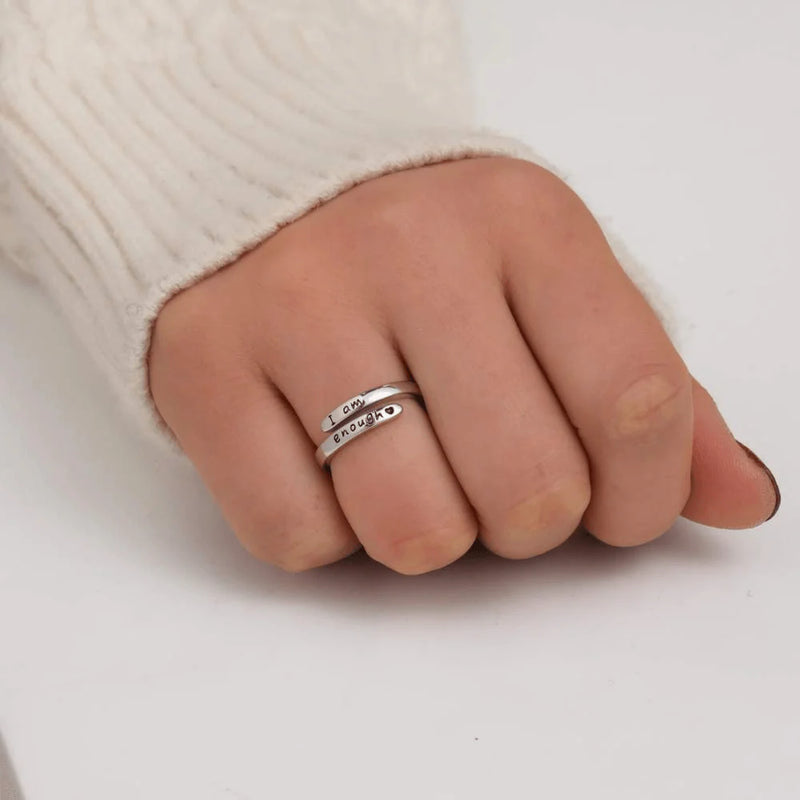 'I Am Enough' Adjustable Ring | 925 Sterling Silver & 18k White Gold